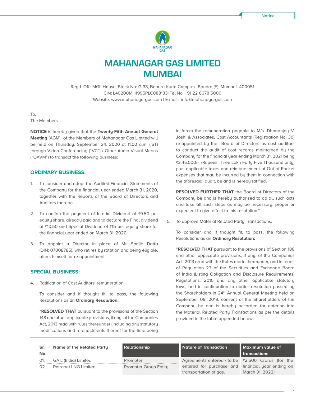 Mahanagar Gas Limited Mumbai