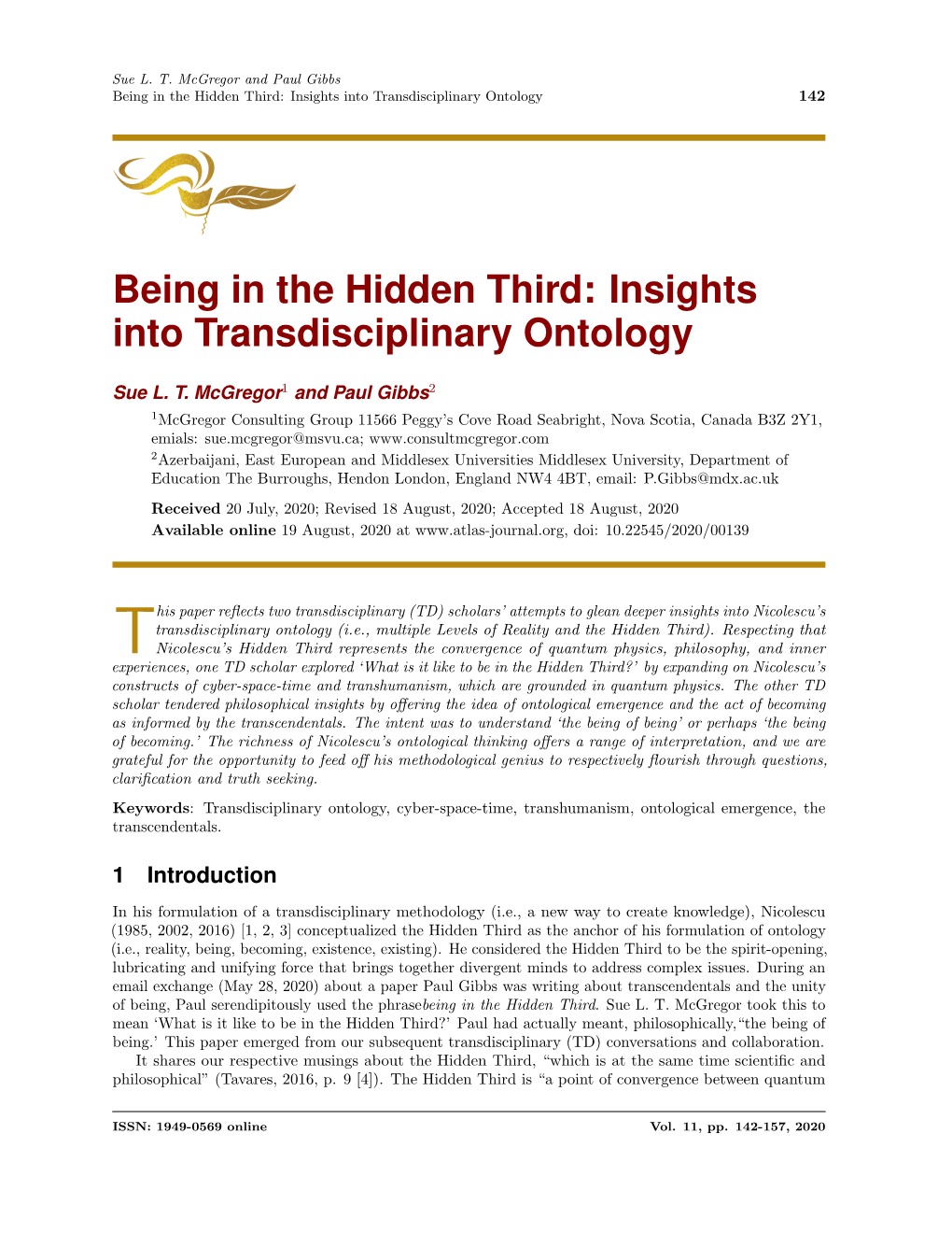 Being in the Hidden Third: Insights Into Transdisciplinary Ontology 142
