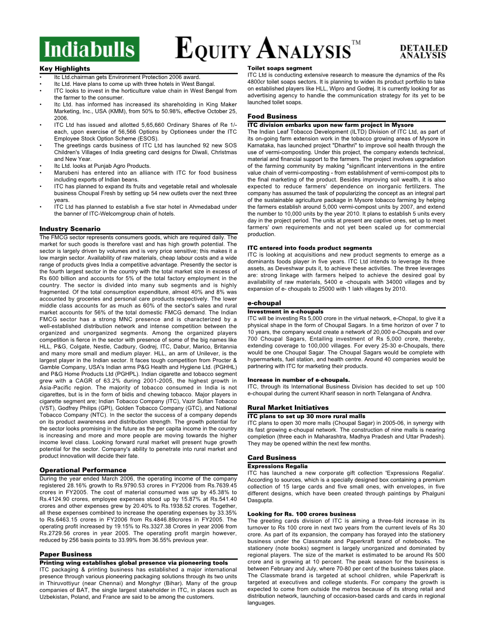 Key Highlights . Industry Scenario Operational Performance Paper