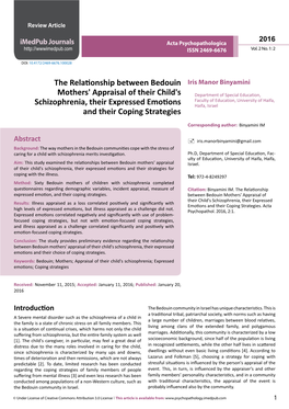 The Relationship Between Bedouin Mothers' Appraisal of Their Child's Schizophrenia, Their Expressed Emotions and Their Choice of Coping Strategies