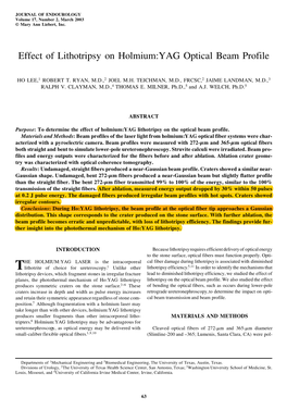 Effect of Lithotripsy on Holmium:YAG Optical Beam Profile