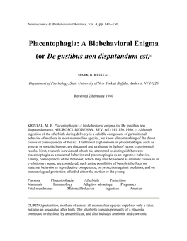 Placentophagia: a Biobehavioral Enigma