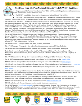 National Historic Trail (NPNHT) Fact Sheet