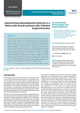 Improved Neurodevelopmental Outcome in a Patient with Aicardi