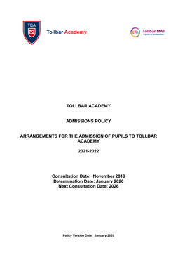 Admissions Arrangements 2021