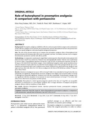 Role of Butorphanol in Preemptive Analgesia: a Comparison with Pentazocine