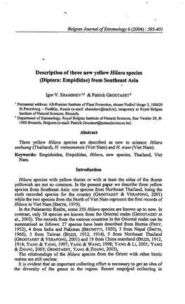 Description of Three New Yellow Hilara Species (Diptera: Empididae) from Southeast Asia