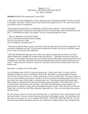 Matthew 2:1-12 the MAGI – the MYTH and the TRUTH Rev. John E
