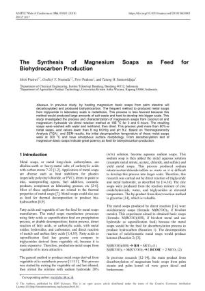 The Synthesis of Magnesium Soaps As Feed for Biohydrocarbon Production