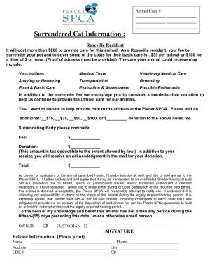 Surrendered Cat Information