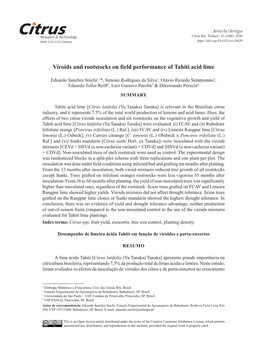 Viroids and Rootstocks on Field Performance of Tahiti Acid Lime