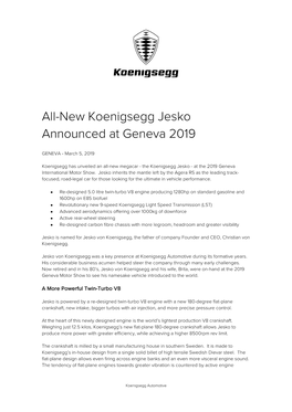 Koenigsegg Jesko Announced at Geneva 2019