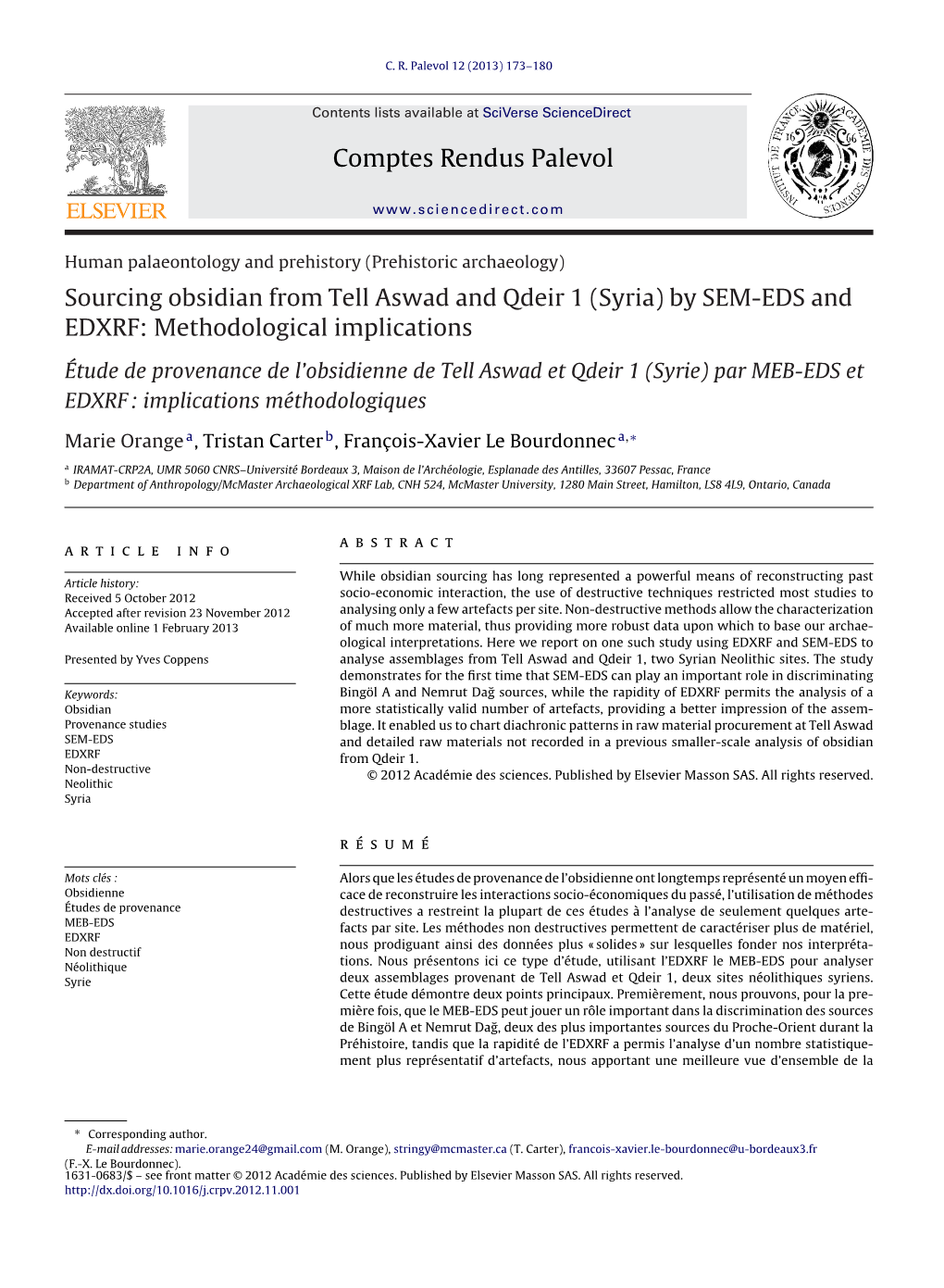 Sourcing Obsidian from Tell Aswad and Qdeir 1 (Syria) by SEM-EDS And