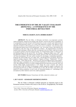 The Emergence of the Jiu Valley Coal Basin (Romania) - a Consequence of the Industrial Revolution