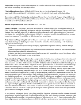 Project Title: Biological Control and Management of Ailanthus with Verticillium Nonalfalfae: Treatment Efficacy, Post-Release Monitoring, and Non-Target Effects