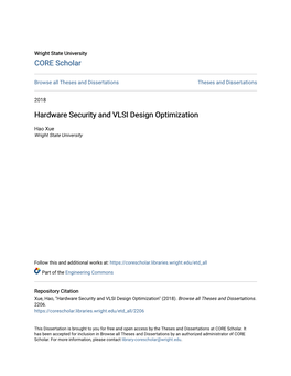 Hardware Security and VLSI Design Optimization