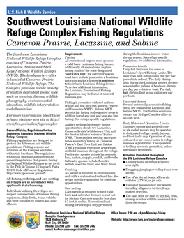 Southwest Louisiana National Wildlife Refuge Complex Fishing Regulations Cameron Prairie, Lacassine, and Sabine