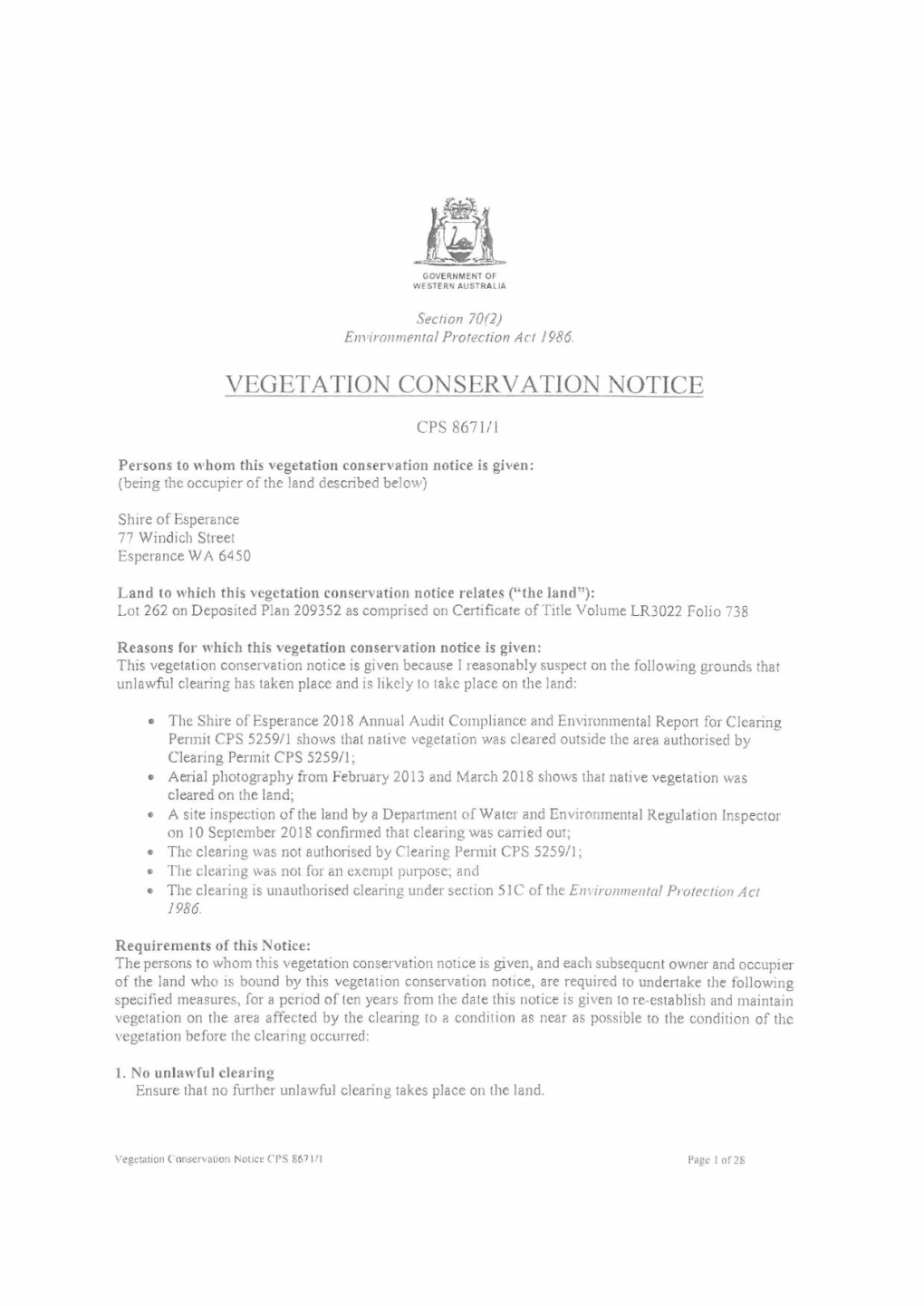 Vegetation Conservation Notice