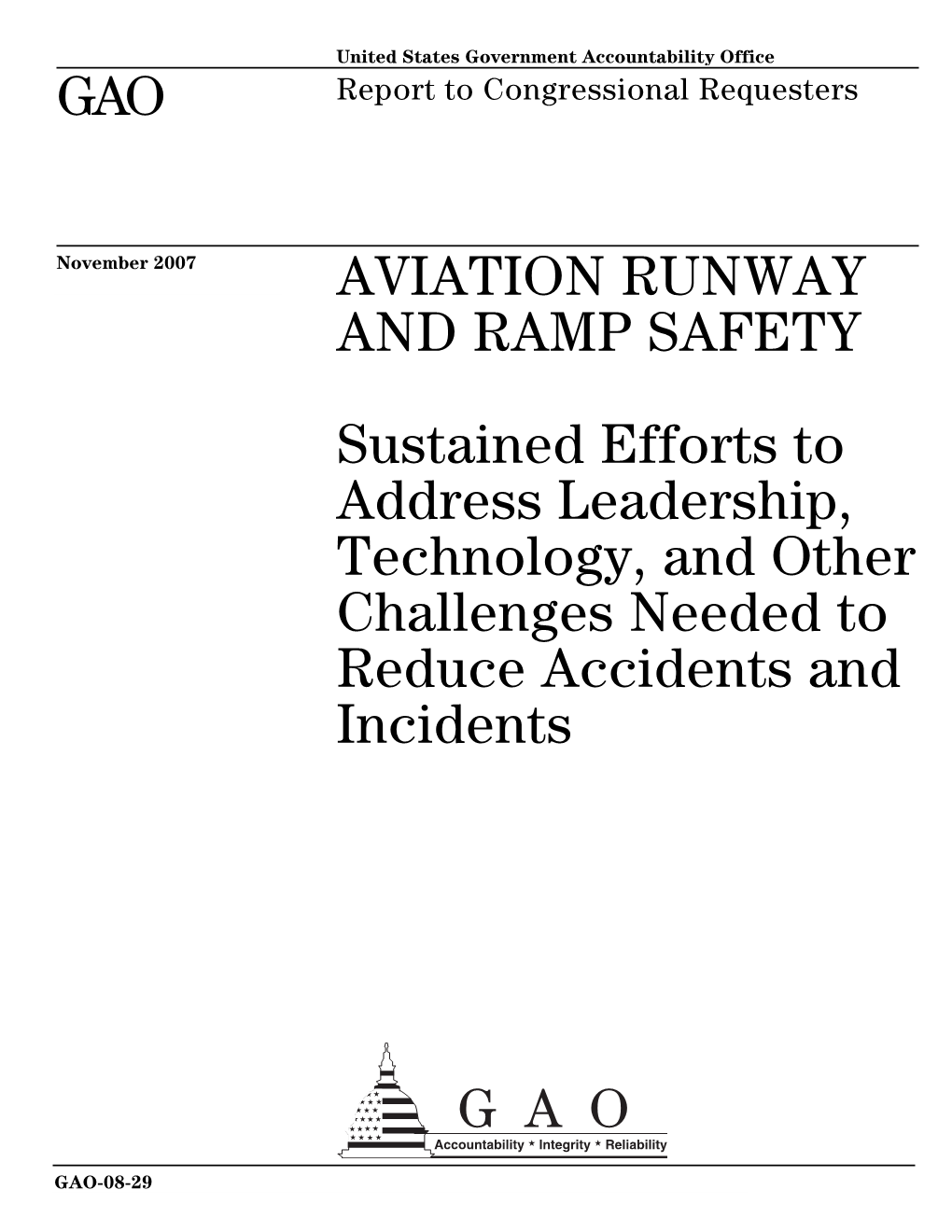 GAO-08-29 Aviation Runway and Ramp Safety: Sustained Efforts To