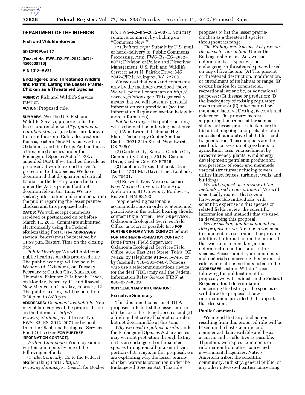 Federal Register/Vol. 77, No. 238/Tuesday, December 11, 2012