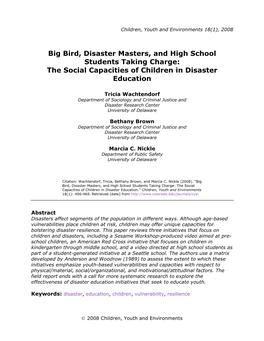 Big Bird, Disaster Masters, and High School Students Taking Charge: the Social Capacities of Children in Disaster Education