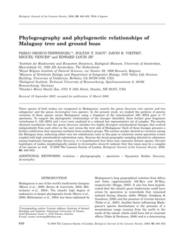 Phylogeography and Phylogenetic Relationships of Malagasy Tree and Ground Boas
