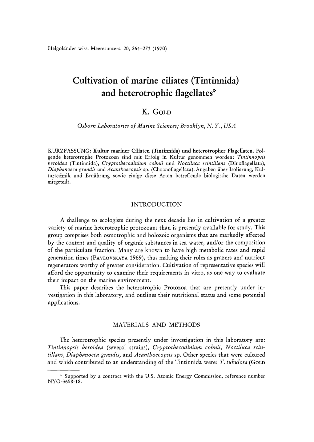 Cultivation of Marine Ciliates (Tintinnida) and Heterotrophic Flagellates: