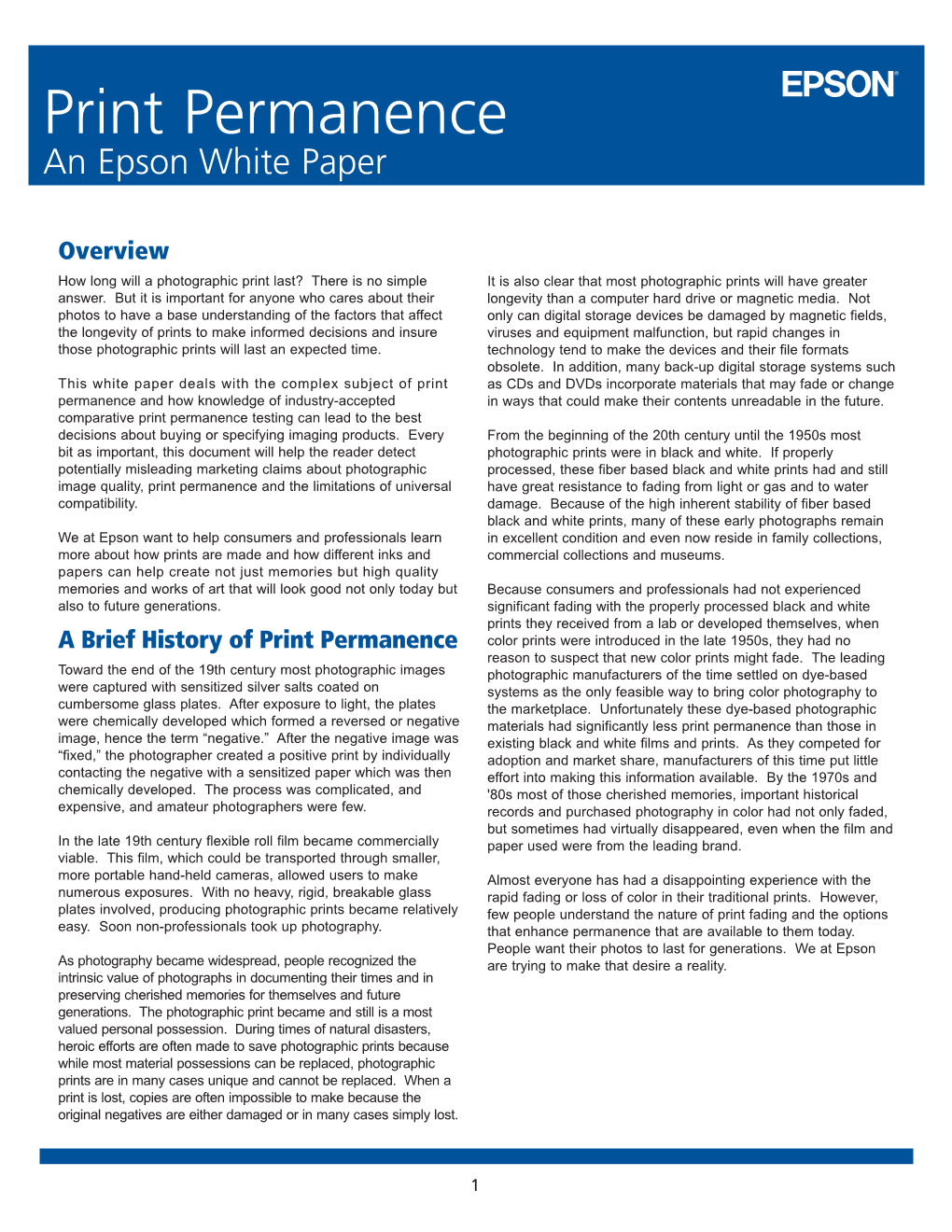 Print Permanence an Epson White Paper