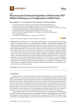 Physical and Chemical Properties of Waste from PET Bottles Washing As a Component of Solid Fuels