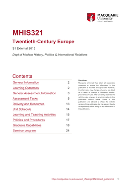 MHIS321 Twentieth-Century Europe S1 External 2015