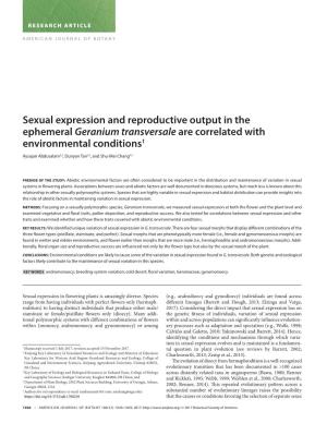 Sexual Expression and Reproductive Output in the Ephemeral Geranium Transversale Are Correlated with Environmental Conditions1