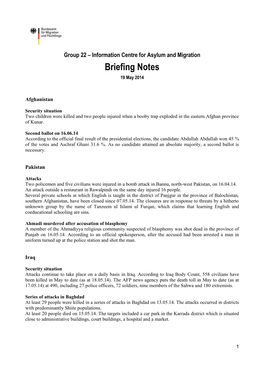 Briefing Notes 19 May 2014