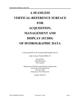 A Seamless Vertical-Reference Surface for Acquisition, Management and Display (Ecdis) of Hydrographic Data