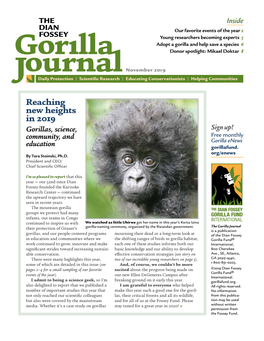 Reaching New Heights in 2019 Gorillas, Science, Sign Up! Free Monthly Community, and Gorilla Enews Education Gorillafund