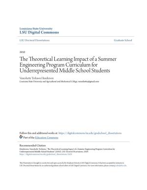 The Theoretical Learning Impact of a Summer Engineering Program Curriculum for Underrepresented Middle School Students