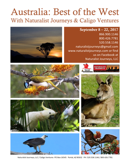 Australia: Best of the West with Naturalist Journeys & Caligo Ventures