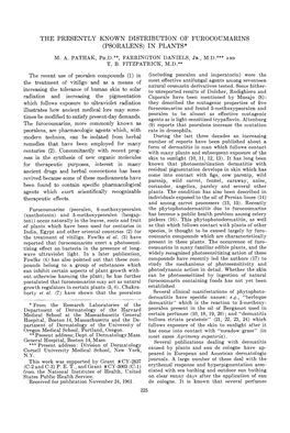 The Presently Known Distribution of Furocoumarins (Psoralens) in Plants* M