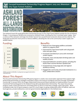 ASHLAND FOREST ALL-LANDS RESTORATION the Ashland Forest All-Lands Restoration Partnership Focuses on Dry-Type Forest Habitat Outside the City of Ashland, Oregon