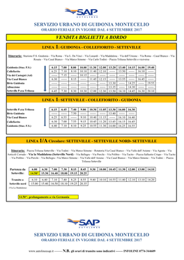 Servizio Urbano Di Guidonia Montecelio Orario Feriale in Vigore Dal 4 Settembre 2017 Vendita Biglietti a Bordo