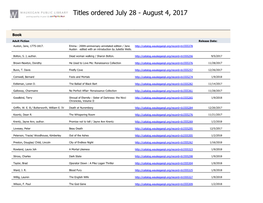 Titles Ordered July 28 - August 4, 2017