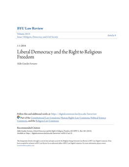 Liberal Democracy and the Right to Religious Freedom Aldir Guedes Soriano