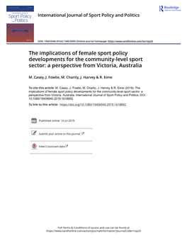 The Implications of Female Sport Policy Developments for the Community-Level Sport Sector: a Perspective from Victoria, Australia