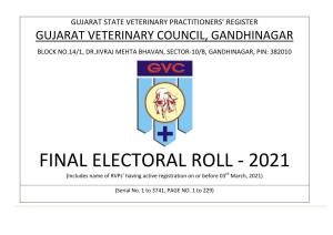 FINAL ELECTORAL ROLL - 2021 (Includes Name of Rvps’ Having Active Registration on Or Before 03Rd March, 2021)