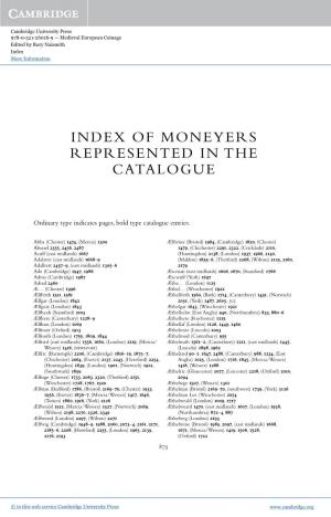Index of Moneyers Represented in the Catalogue