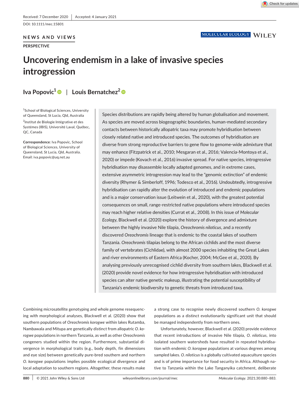 Uncovering Endemism in a Lake of Invasive Species Introgression