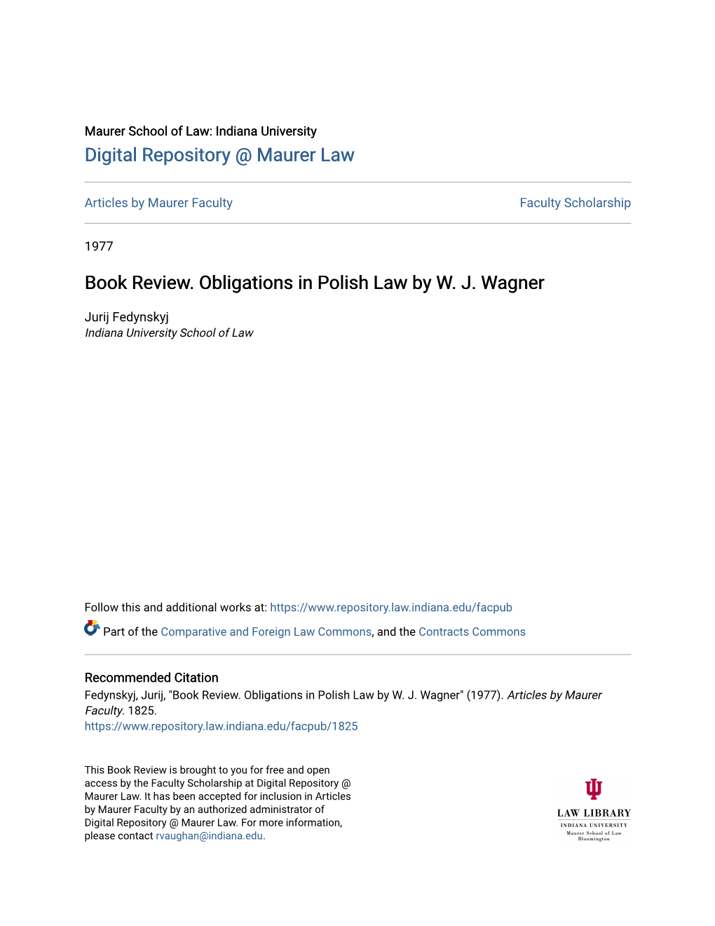 Book Review. Obligations in Polish Law by W. J. Wagner