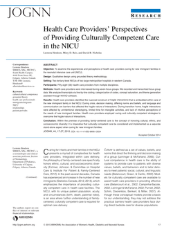 Perspectives of Providing Culturally Competent Care in the NICU Leonora Hendson, Misty D