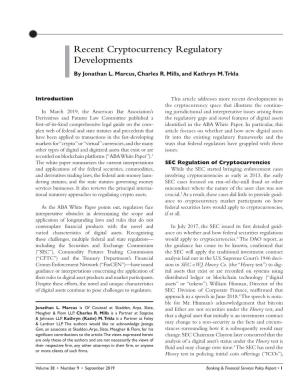 Recent Cryptocurrency Regulatory Developments