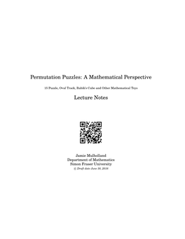 Permutation Puzzles: a Mathematical Perspective Lecture Notes