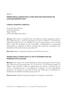 Piero Della Francesca and the Foundations of Linear Perspective